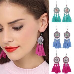 Multi Color Tassel Boho Dreamcatcher Earrings
